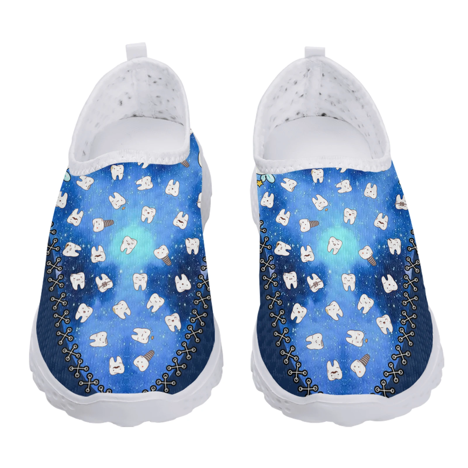 INSTANTARTS Blue Star Cartoon Teeth Design Lightweight Breathable Mesh Shoes Soft Comfortable Apartment Shoes Walking Shoes