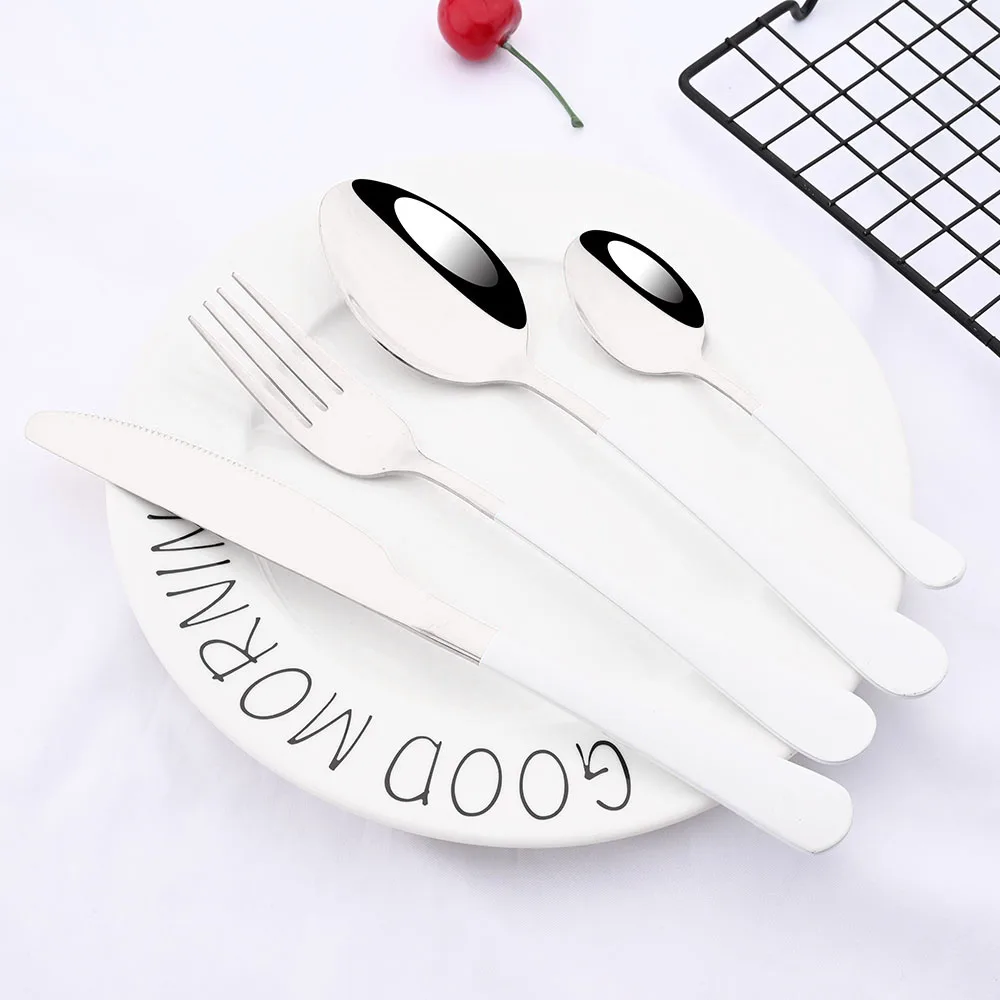 

Customizable 6People Pink Silver Cutlery Set Stainless Steel Tableware Knife Fork Coffee Spoon Dinner Dinnerware Kitchen
