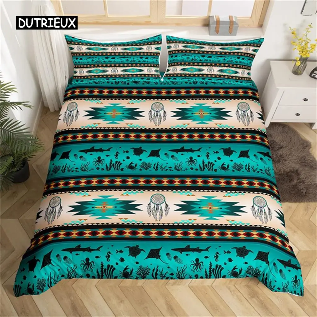 

Ethnic Tribal Tropical Deser Wild Animals King Feather Bohemian Dreamcatcher Spider Duvet Cover Covert Bedding Bedroom Decor