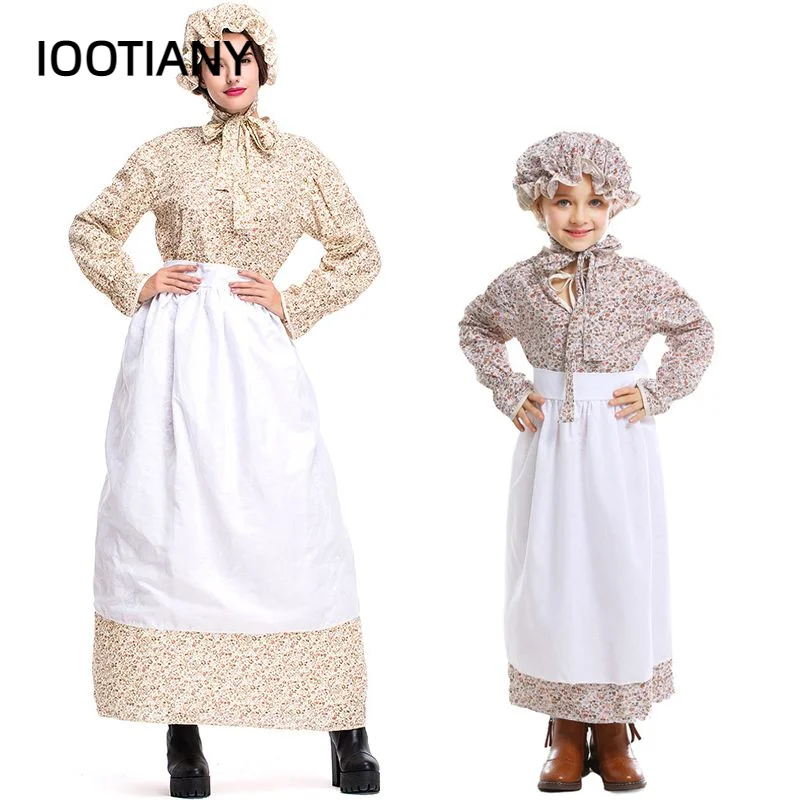 Women Halloween Costume Fairy tale Little Red Riding Hood wolf grandma European pastoral women's clothing Dress + Hat + Apron