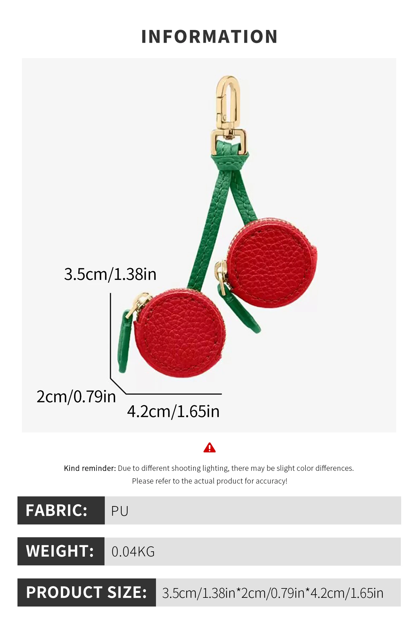 Modischer Persönlichkeits-Fruchtanhänger in Kirschform, Mini-Münzbörse, Niedlicher Schlüsselanhänger, PU-Leder-Taschenanhänger, Kleine Tasche, Geschenk für Mädchen – Detail 5