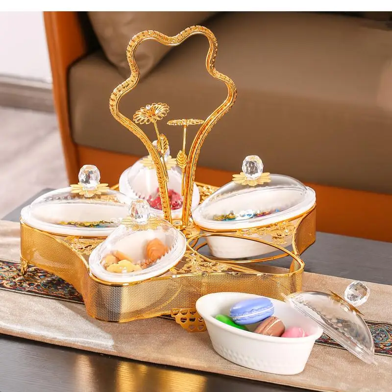 

Fruit 5-in-1 Metal Bowl, Portable Iron Plate, Art Partition with Lid Dry Box, Nuts, KTV Snacks, Appetizers, Tray