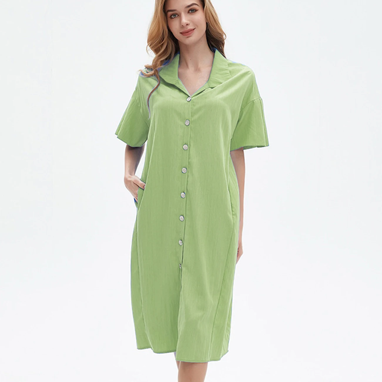 

High Quality Viscose Linen Woman Casual Dress Spring Summer Loose Breathable Lady Short Sleeve Daily Wear