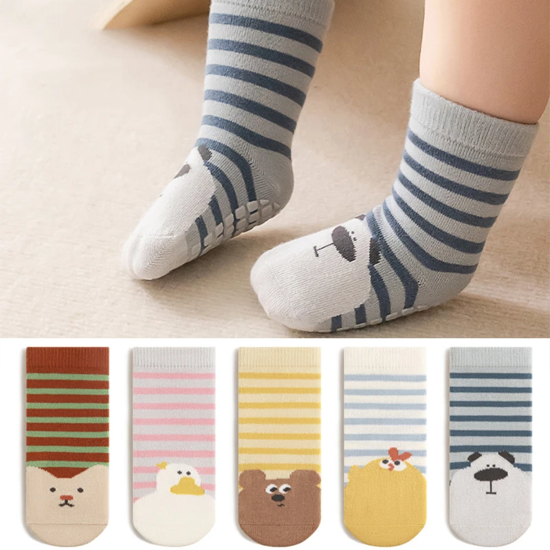 

Новые весенние нескользящие детские носки с милым полосатым мультяшным рисунком для новорожденных и малышей, мягкие хлопковые носки средней длины для девочек и мальчиков, бесшовные, 0-5 лет