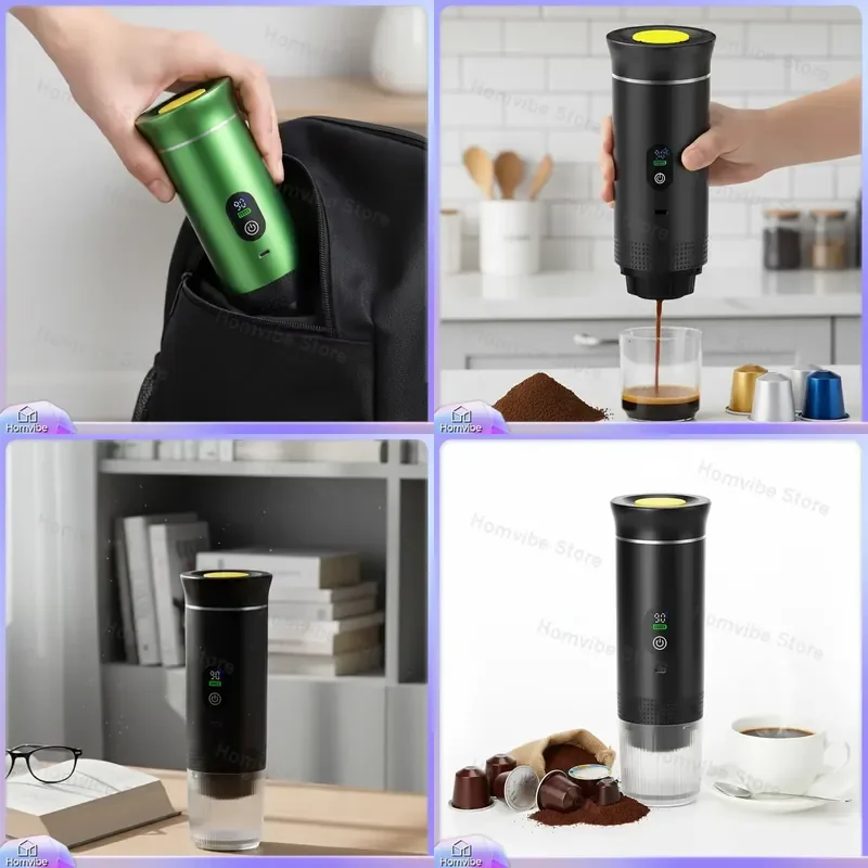 

3 in 1 Portable Mini Coffee Maker Espresso with Wireless Heating for Home Car Office Easy to Clean Compact Design