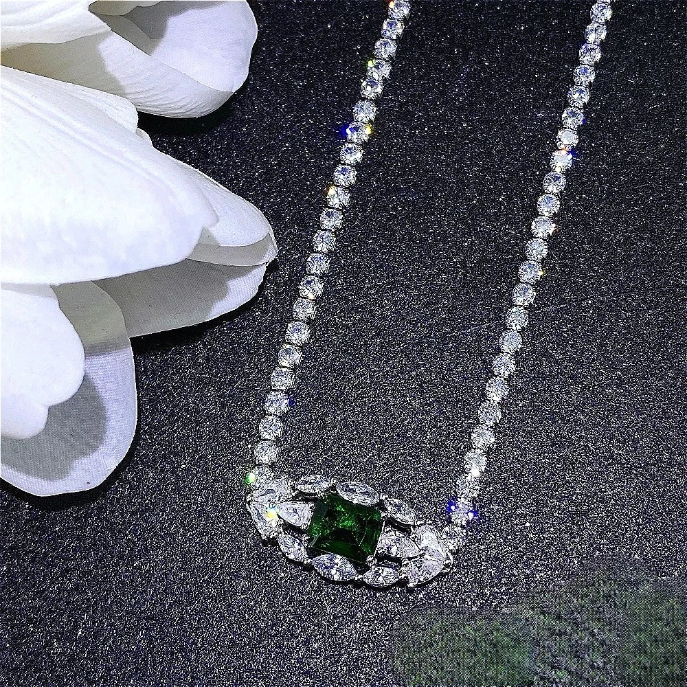 Exquisite 925 Sterling Silver Micro-Set Zirconia Short Pendant Necklace Simple Design Gemstone Bracelet