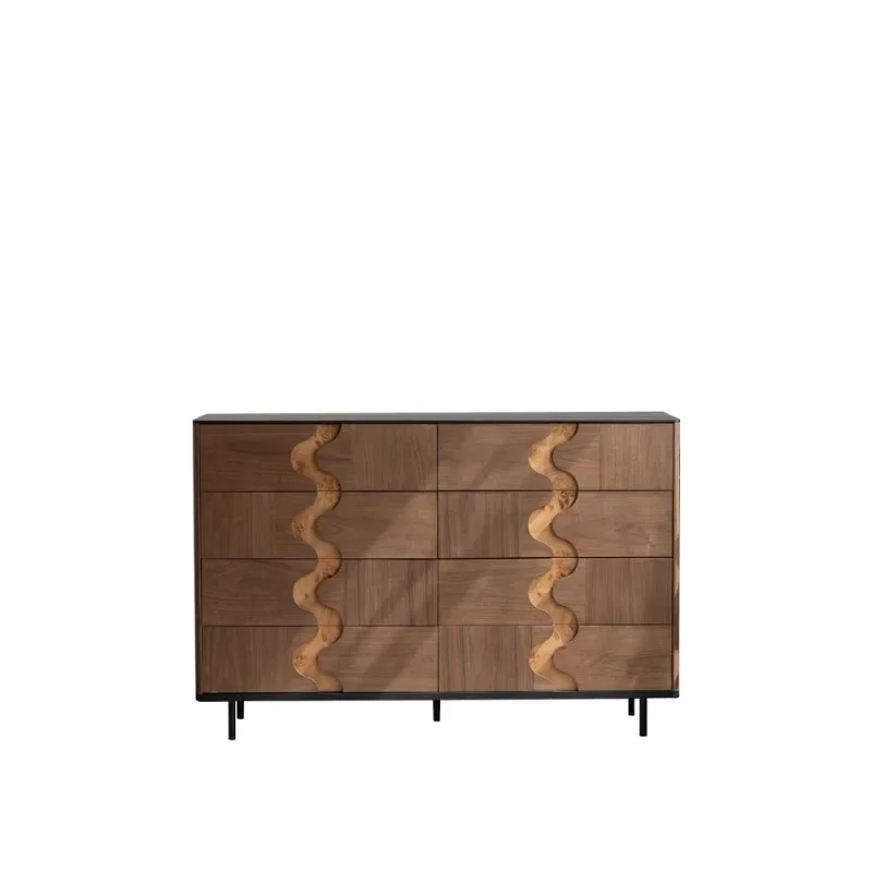 

Medieval solid wood eight-bucket cabinet, living room black walnut storage cabinet, French retro sofa side cabinet