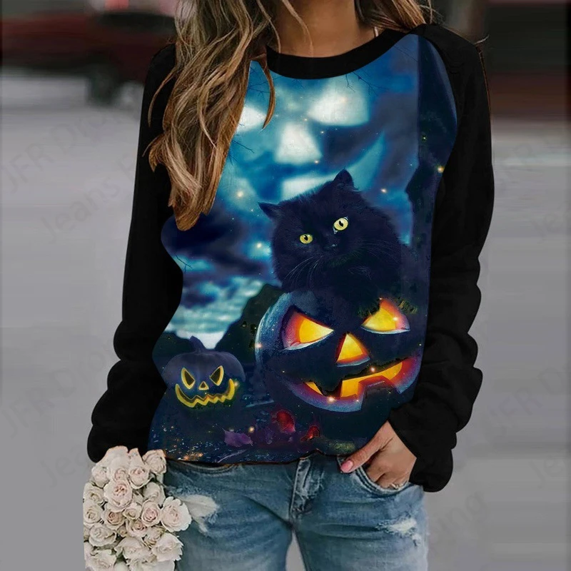 Happy Halloween 3d Print Hoodies Women Fashion Oversized Hoodie O-Neck Halloween Sweatshirt Girl Coat Women Sweats Girl Clothes