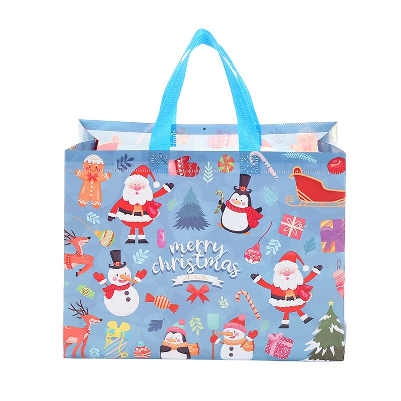 4 Uds. Bolsa de regalo de mano con estampado de muñeco de nieve de Papá Noel de Navidad de dibujos animados, exquisita serie navideña, bolsas de mano no tejidas