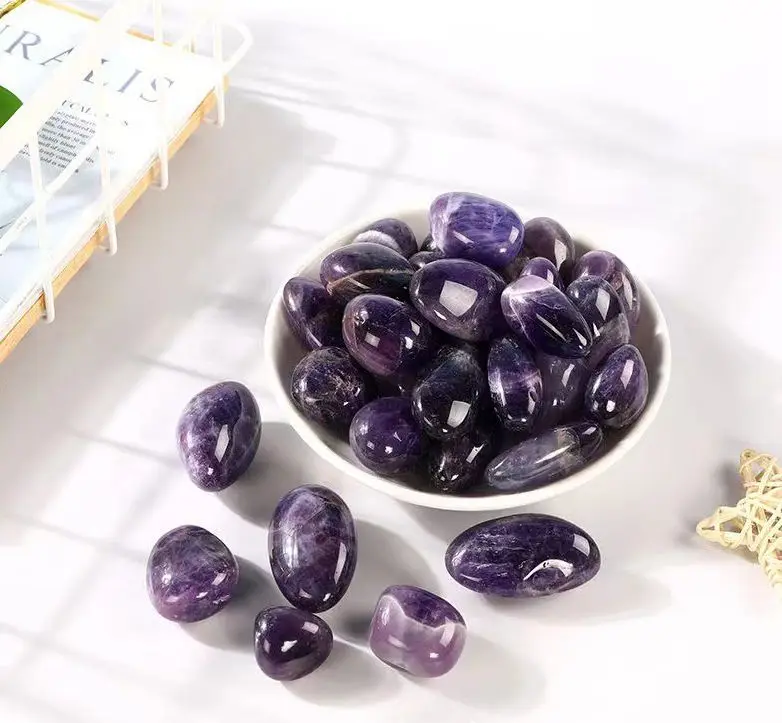 Wholesale 4pcs Polished Amethyst Tumbled Stones 20-30mm Energy Balance Sea Glass for Healing And Jewelry Making
