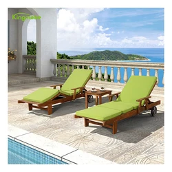 High Quality Solid Wood Sun Loungers with Wheels, Removable, Hotel Garden Swimming Pool Teak Sun Bed Outdoor Beach Lounge Chair