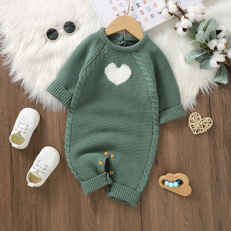 Newborn Baby Rompers Knit Infant Girl Boy Jumpsuit Long Sleeve Autumn Kid Child Clothes Fashion Solid Cute Loving 0-18M Overalls