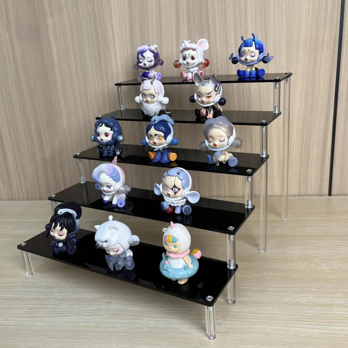 Black Acrylic Display Stand With Clear Acrylic Pillar for Collections, 1-5 Tier Storage Shelf for Cupcake, Car Model and Toy - Image 3