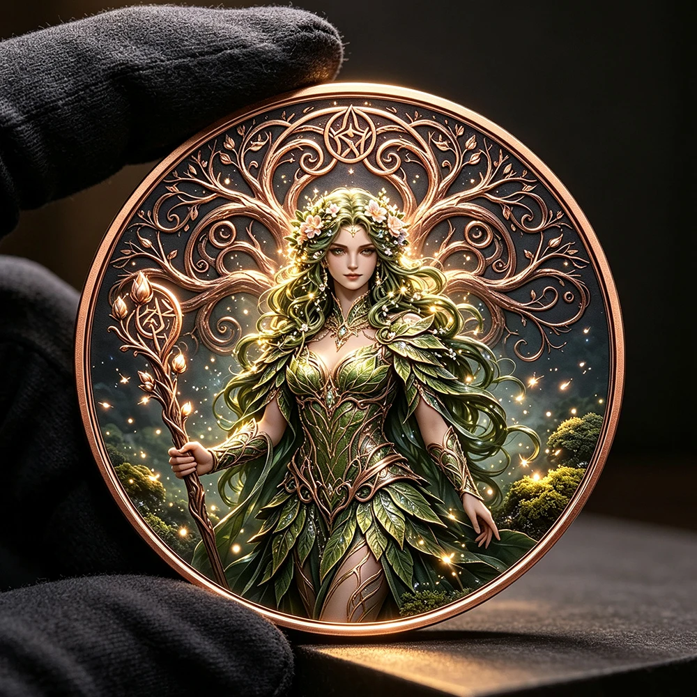 1pc Forest Goddess 1oz .999 Fine Copper Commemorative Coin Tree of Life Nature Elf Collectible Keepsake Gift for Fantasy Art Fan