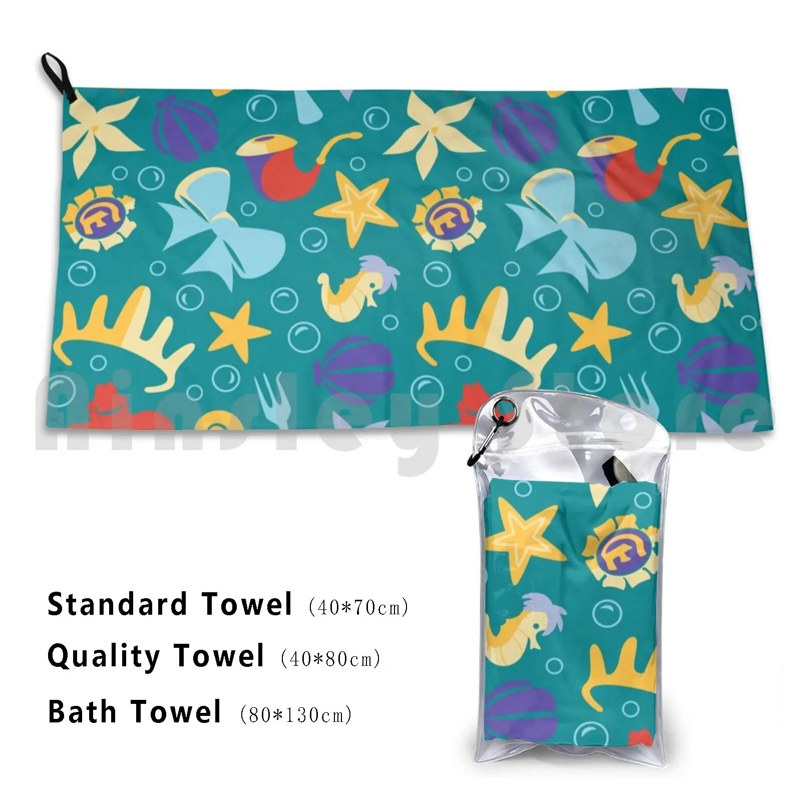 Under The Sea Beach Towel Quick Dry Quality Towel Little Sea Ocean Triton Sea Horse Fork Crab Starfish Mermaid Prince