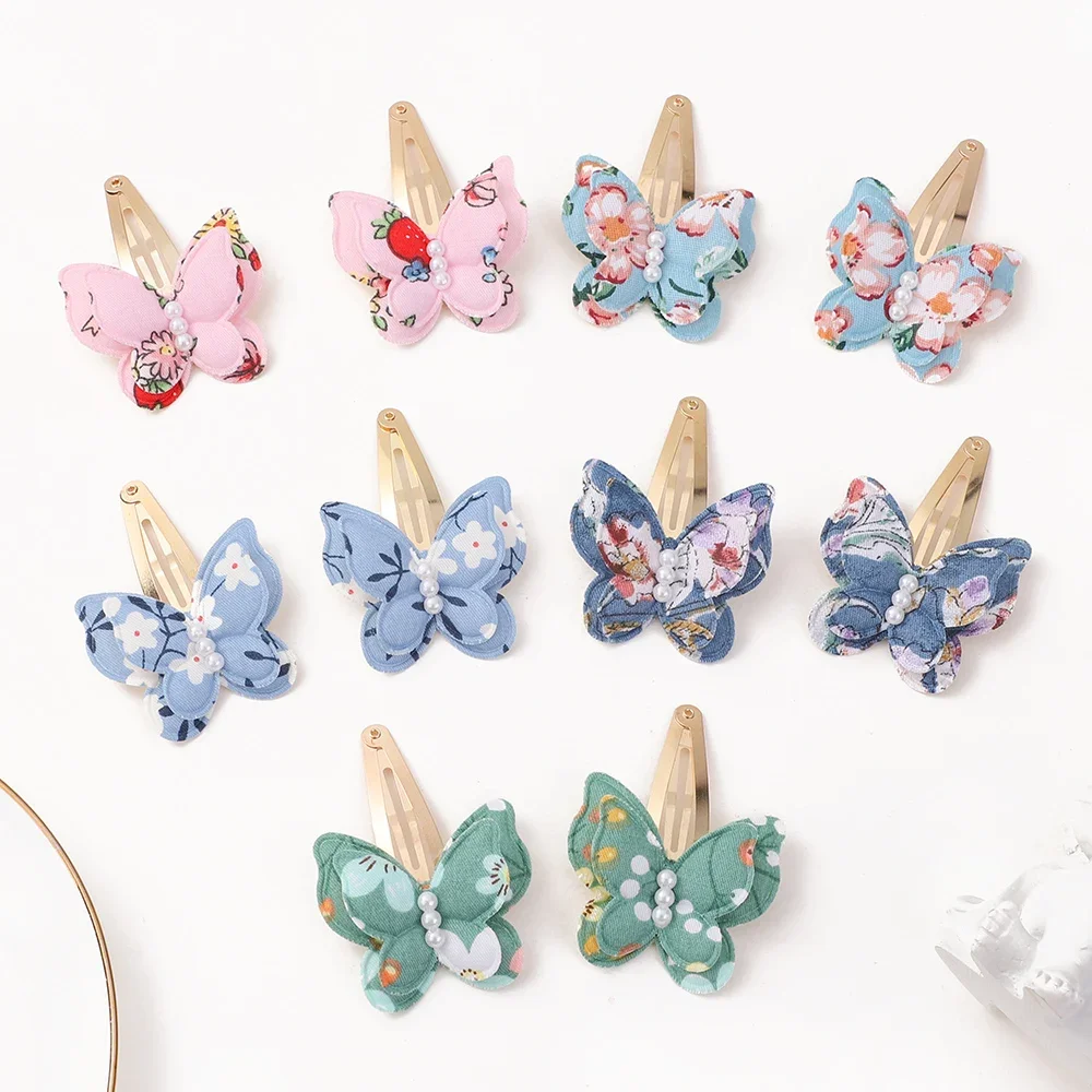 Wholesale Butterfly Hair Clips Print Alloy Hairpin Simulated Pearl Bow Hair Clip 40 Style Kids Hairbangs Diy Korean Accessories