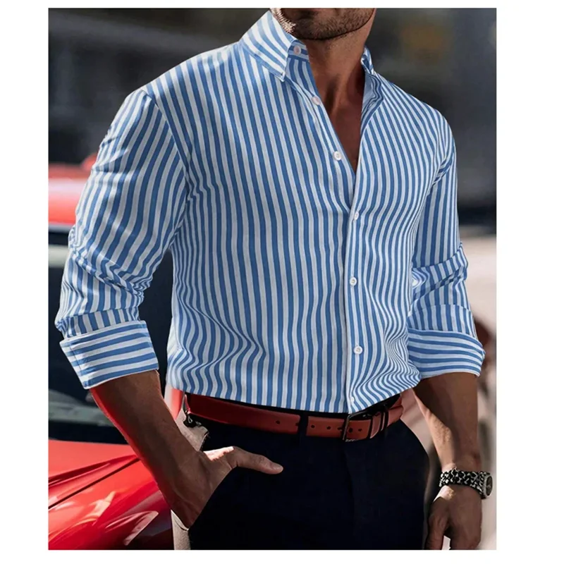 New men's shirt formal loose men's striped office solid color shirt elegant slim fit shirt