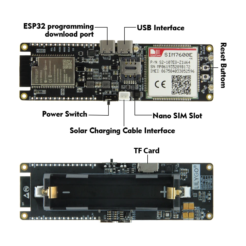 Imagem -02 - Lilygo T-sim7600g-h r2 T-sim7600e-h Esp32 Módulo Esp32-wrover wi fi Ble 18560 Suporte da Bateria Placa de Desenvolvimento Carga Solar