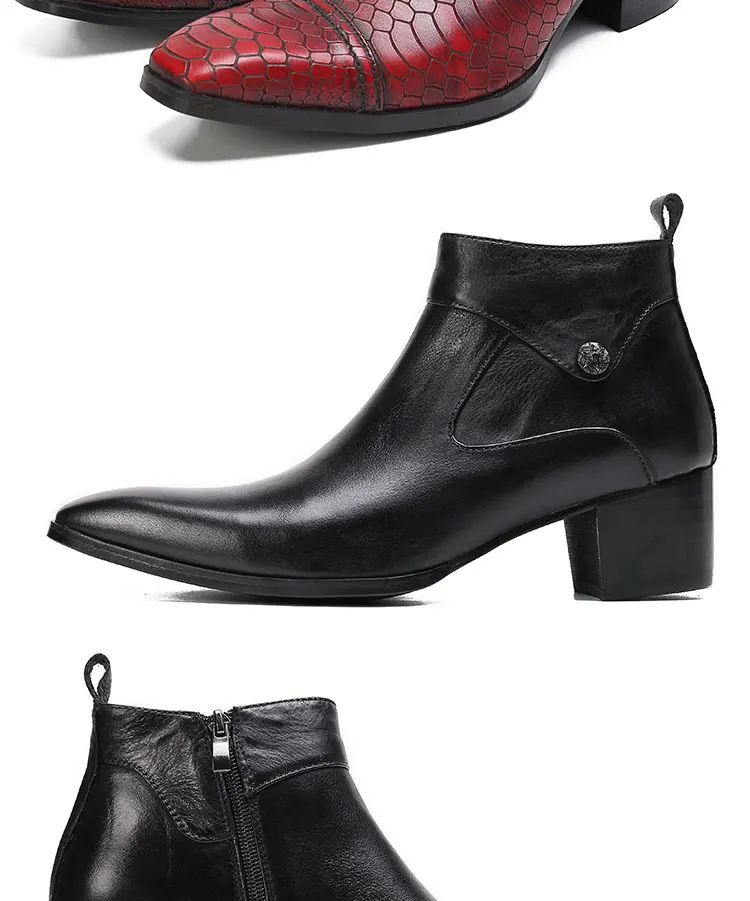 Frühlingsswarze kurze Stiefel mit Krokodilmuster, modische Stiefel, quadratischer Kopf, Lackleder, nackte Chelsea-Kurzstiefel für Herren – Detail 24