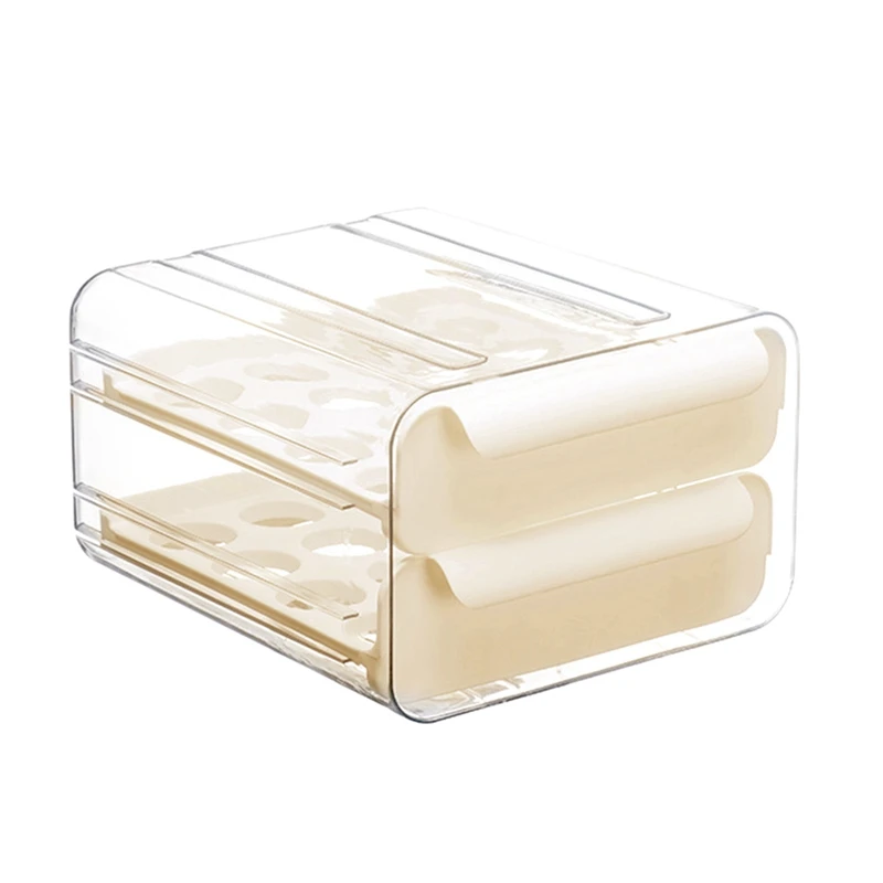 1Set 2 Tier 32 Drawer Egg Storage Box Plastic Kitchen Refrigerator Container Organizer Egg Tray Tray Cream White