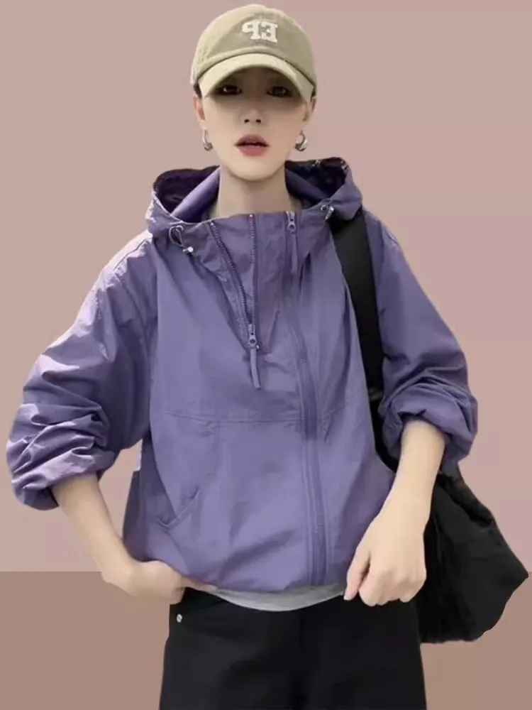 

Summer 2026 Women's Outdoor Breathable Sun Protection Clothing Fashionable Waterproof Jacket Casual Loose Fit Long Sleeve