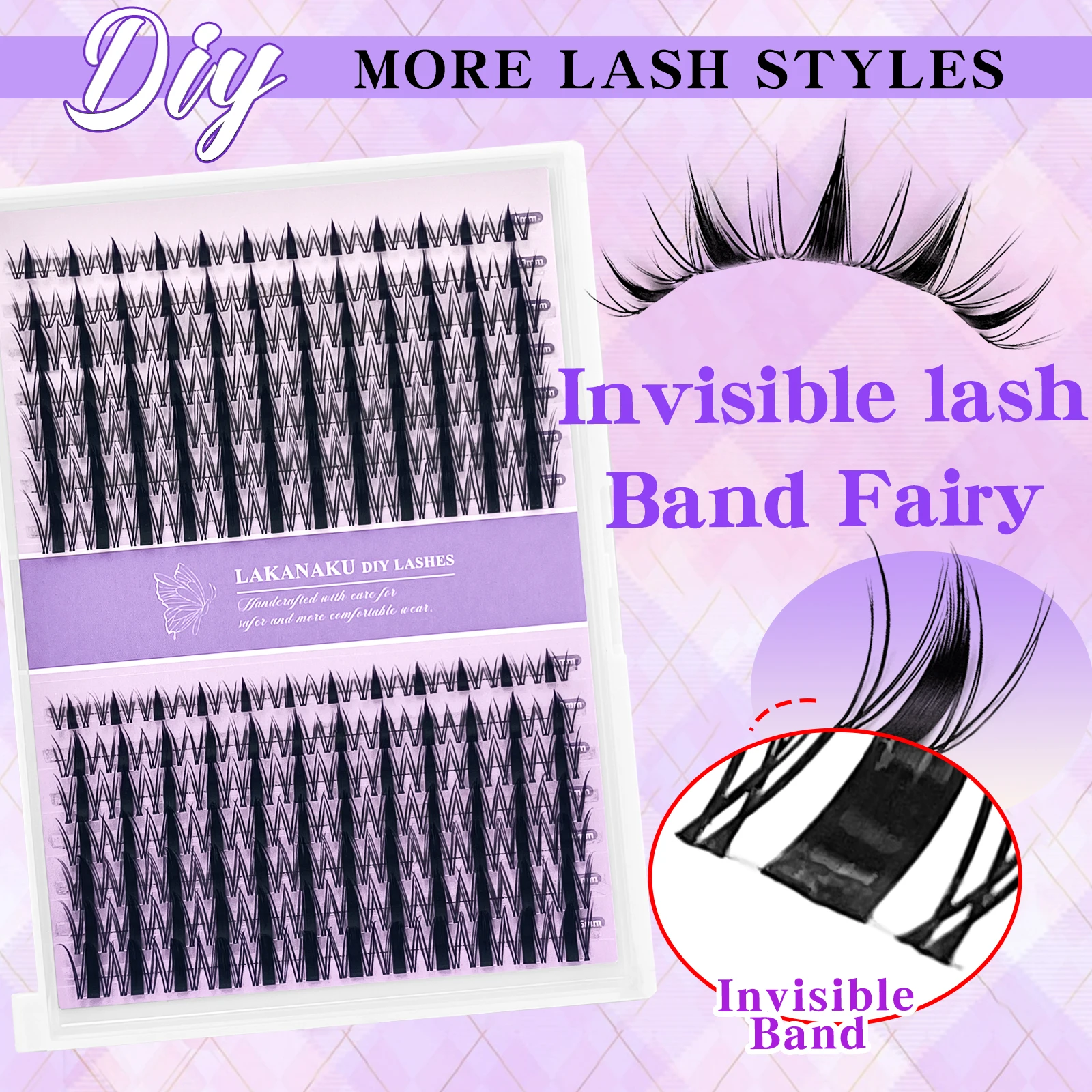 LAKANAKU Cat Eye Cluster Ciglia Fascia invisibile Ciglia da fata 8-16mm Wispy Mange Ciglia a grappolo fai da te