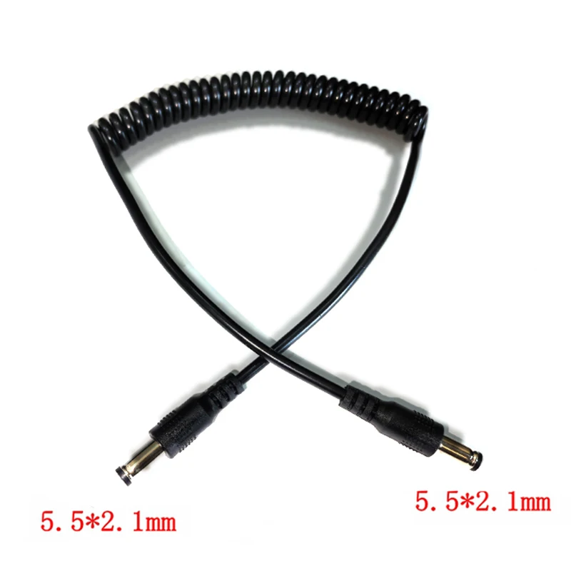 DC 5.5*2.1mm Male to 5.5*2.1mm Male Power Retractable Cord 5.5mmx2.1mm Double DC male Plug Extension Spring Power Cable Adapter