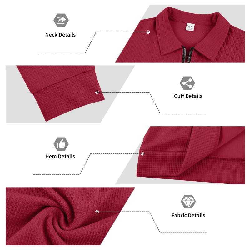 Herren Frühlings- und Herbstjacke aus Waffelstrick mit Reißverschluss, lässig, locker, leicht, mit Kragen, für den Alltag. – Detail 27