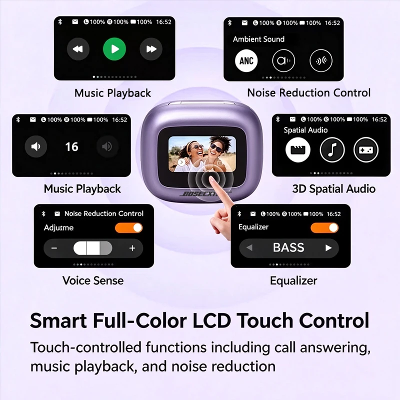 BOSECXTING Live Beam 3 Bluetooth Earphones in Ear True Wireless Noise Cancelling Sports Earbuds Smart Touch Screen Mic Headset