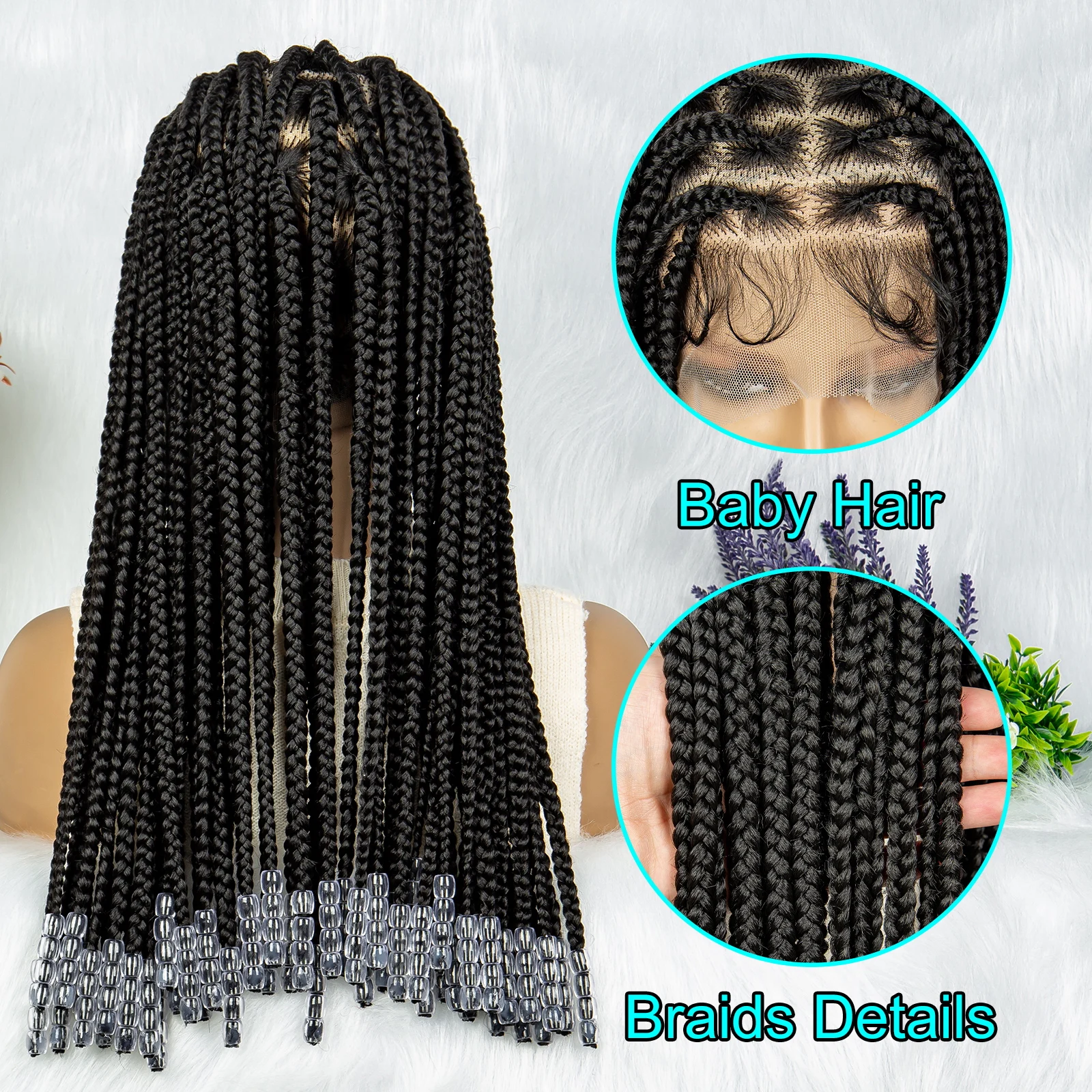 KIMA Synthetic Cornrow Braided HD Full Lace Braided Wigs For Black Women