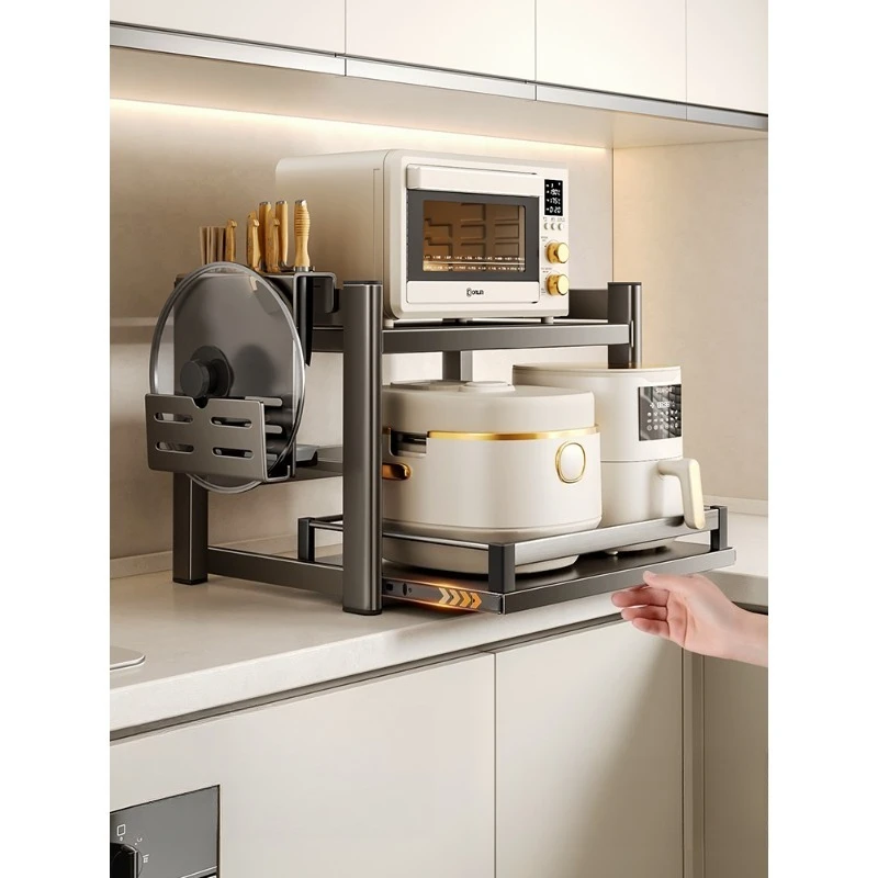 

Kitchen Microwave Oven Shelves Household Countertops Multifunctional Appliances Oven Pull-out Rice Cooker Storage Rack
