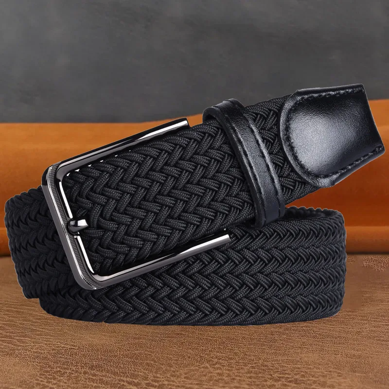 

3.5cm Canvas Woven Waistband For Men Without Punching Needle Buckle Business Travel Extended Golf Fashionable Elastic Waistband