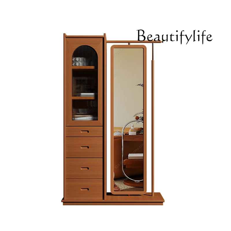 

Solid wood Changhong glass coat rack dressing integrated makeup mirror locker rotating full body mirror