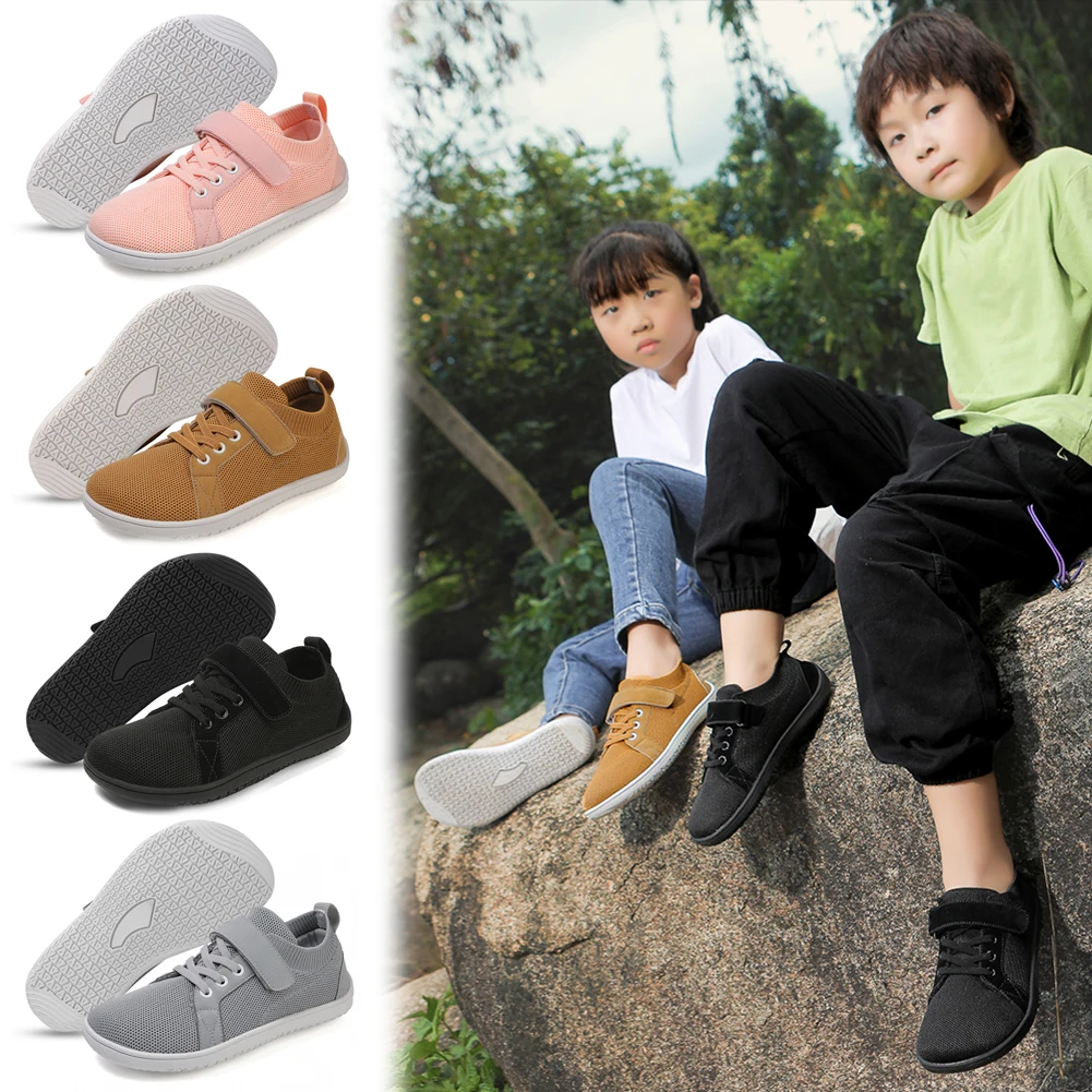 

Kids Wide Barefoot Shoes Minimalist Sneakers Lightweight Mesh Walking Shoes Non Slip Hook and Loop Sneakers for Kids Toddlers