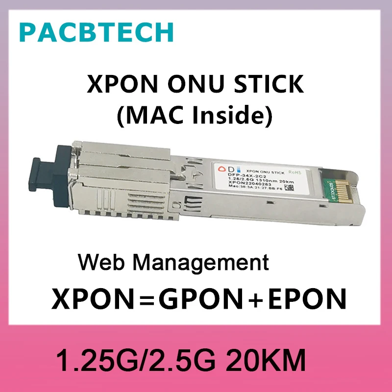 Imagem -02 - Xpon Stick For Router Vara Xpon Sfp Onu com Conector Mac sc Pon Stick Epon Gpon Xpon Sfp Onu Stick Mac Pppoe 1.25g 2.5g