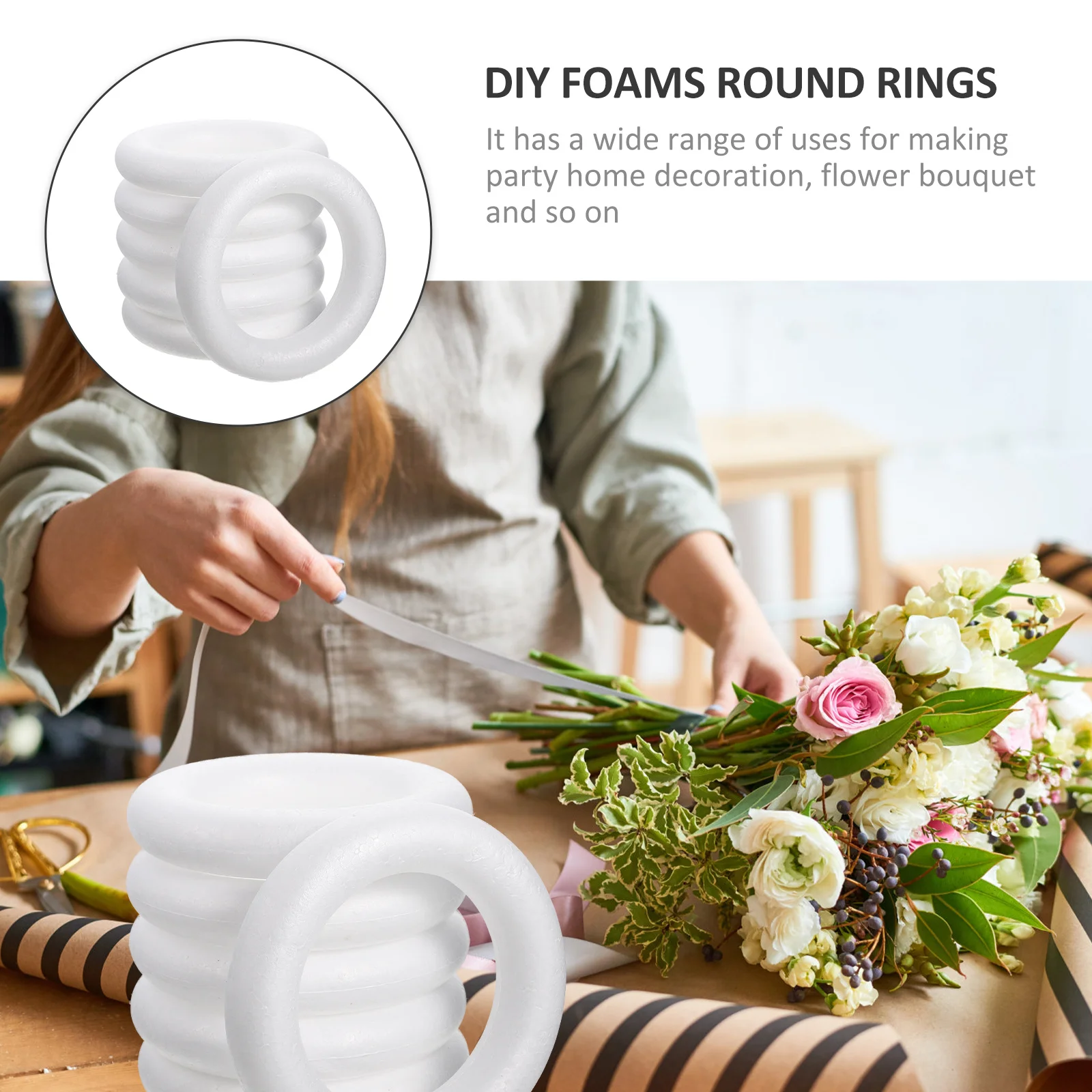 

8Pcs DIY Foam Wreath Rings Round Shape Lightweight Craft Circles for Christmas Party Decorations Floral Foam Garland