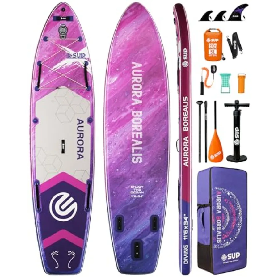 

ESUP 116 ×34/35 Super Wide Inflatable Paddle Board for family use, PVC material, blue, extra stable with shoulder strap and ful