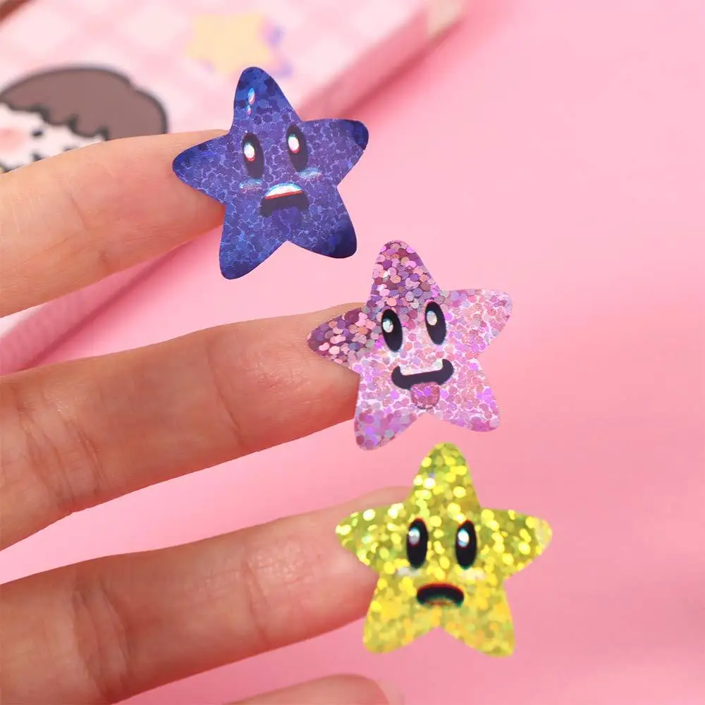 500pcs/roll Self-adhesive Colorful Glitter Star Stickers Office Stationery Vibrant Decorative Stickers Holographic