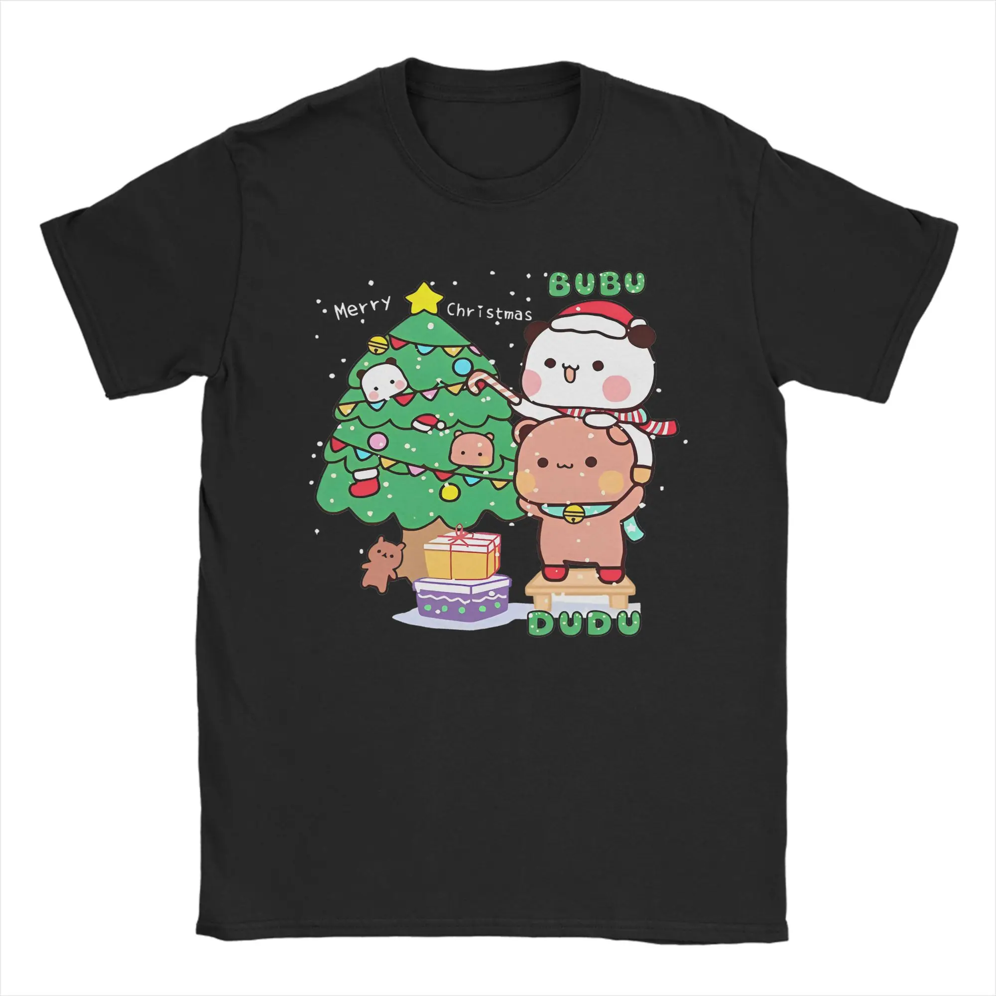 

Casual Bubu Dudu Xmas Panda Couple T-Shirt Men's Round Neck Short Sleeve Tops Cute Christmas 100%Cotton Summer Clothing