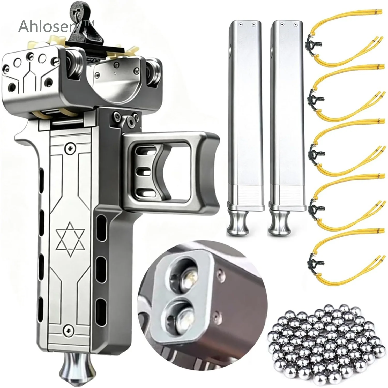 Semi Automatic Slingshot Kit, Aluminum Alloy High Precision Slingshot Set with 2 Dual Magazines Rubber Bands for Target Practice