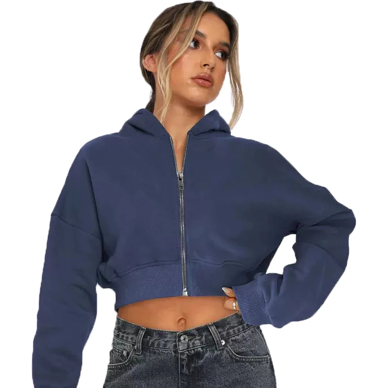 Women's Casual Crop Hoody Zip Up Jacket Cardigan Streetwear Running Long Sleeve Hoodie