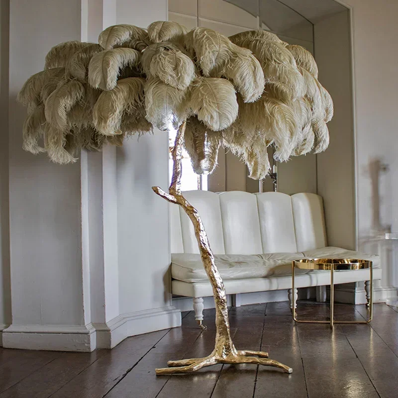 

Modern Led Ostrich Feather Floor Lamps Hotel Living Room Hair Floor Light Standing Lamp Lampadaire De Salon Lighting