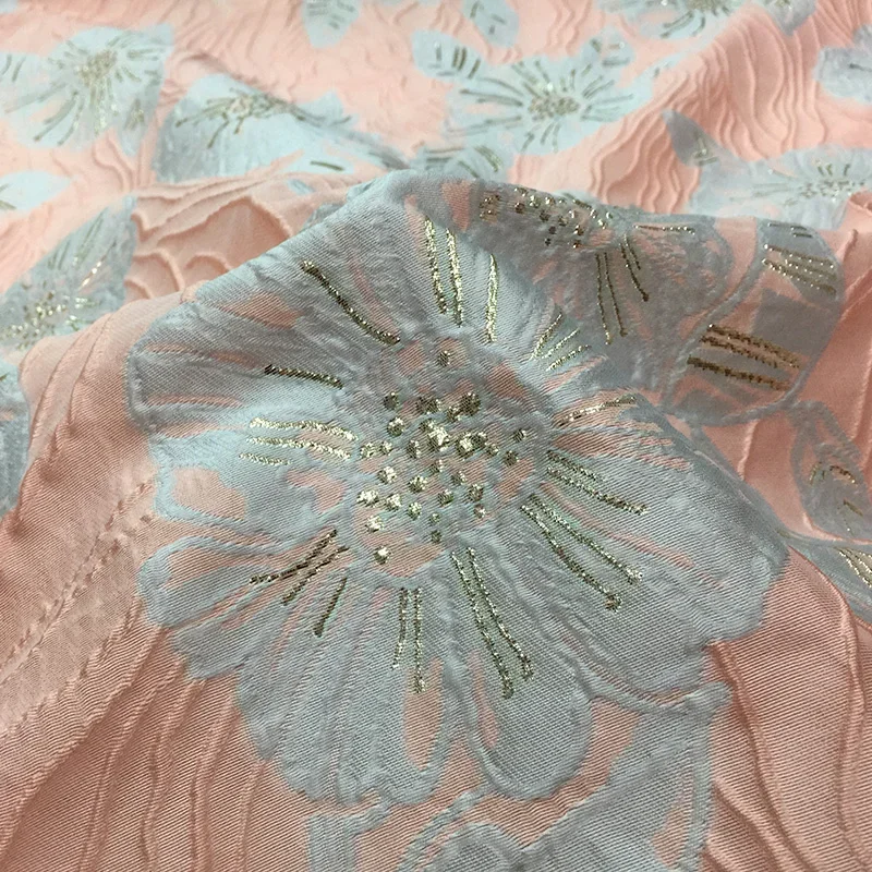 Gilded Pleated Jacquard Fabric Spring Summer Crisp Dress Diy Cloth Brand Fashion Design Sewing Wholesale Material by the Meter