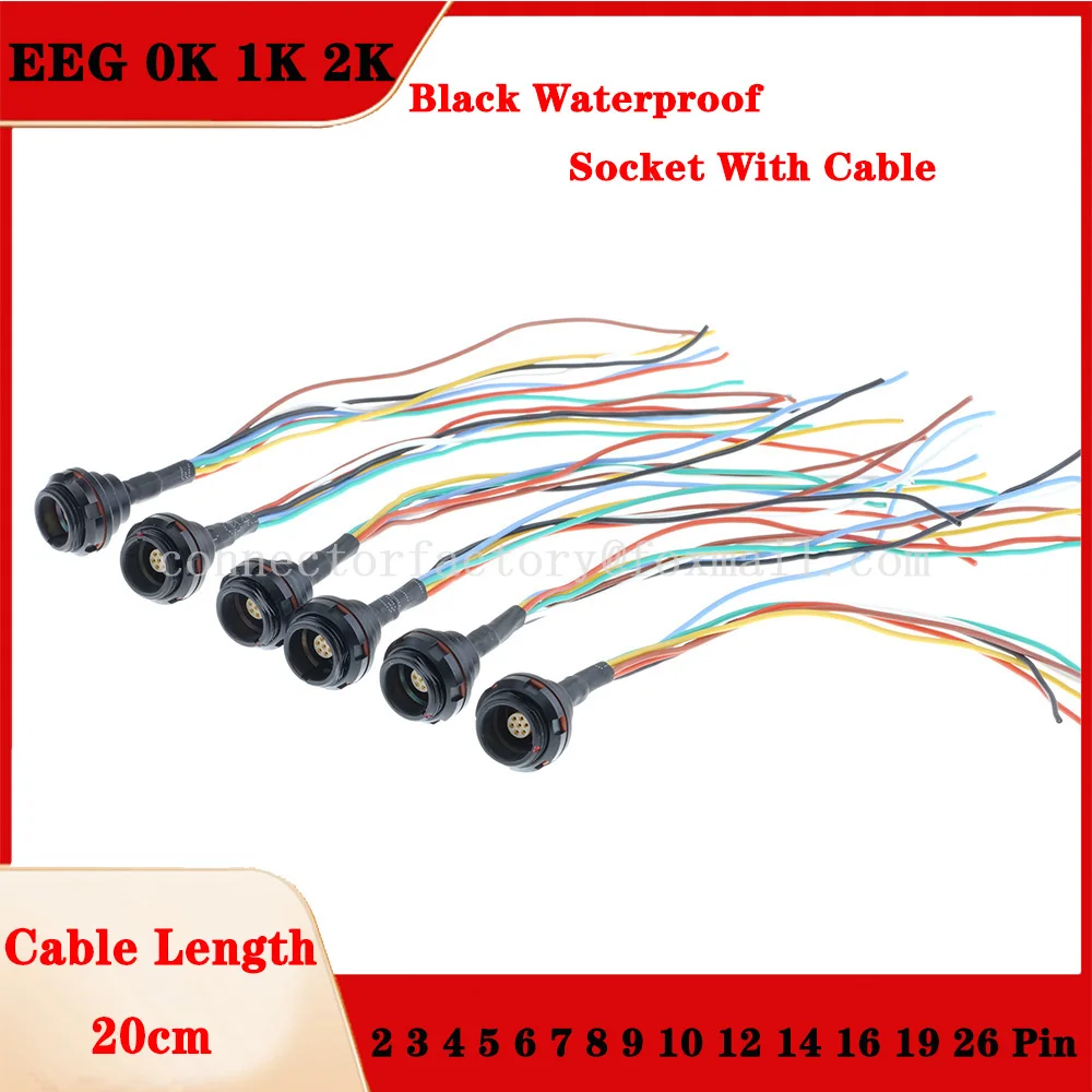 

EEG 0K 1K 2K Black Socket With 20cm Cable 2 3 4 5 6 7 8 9 10 12 14 16 19 26 Pin Waterproof Push-pull Self-locking Female Socket