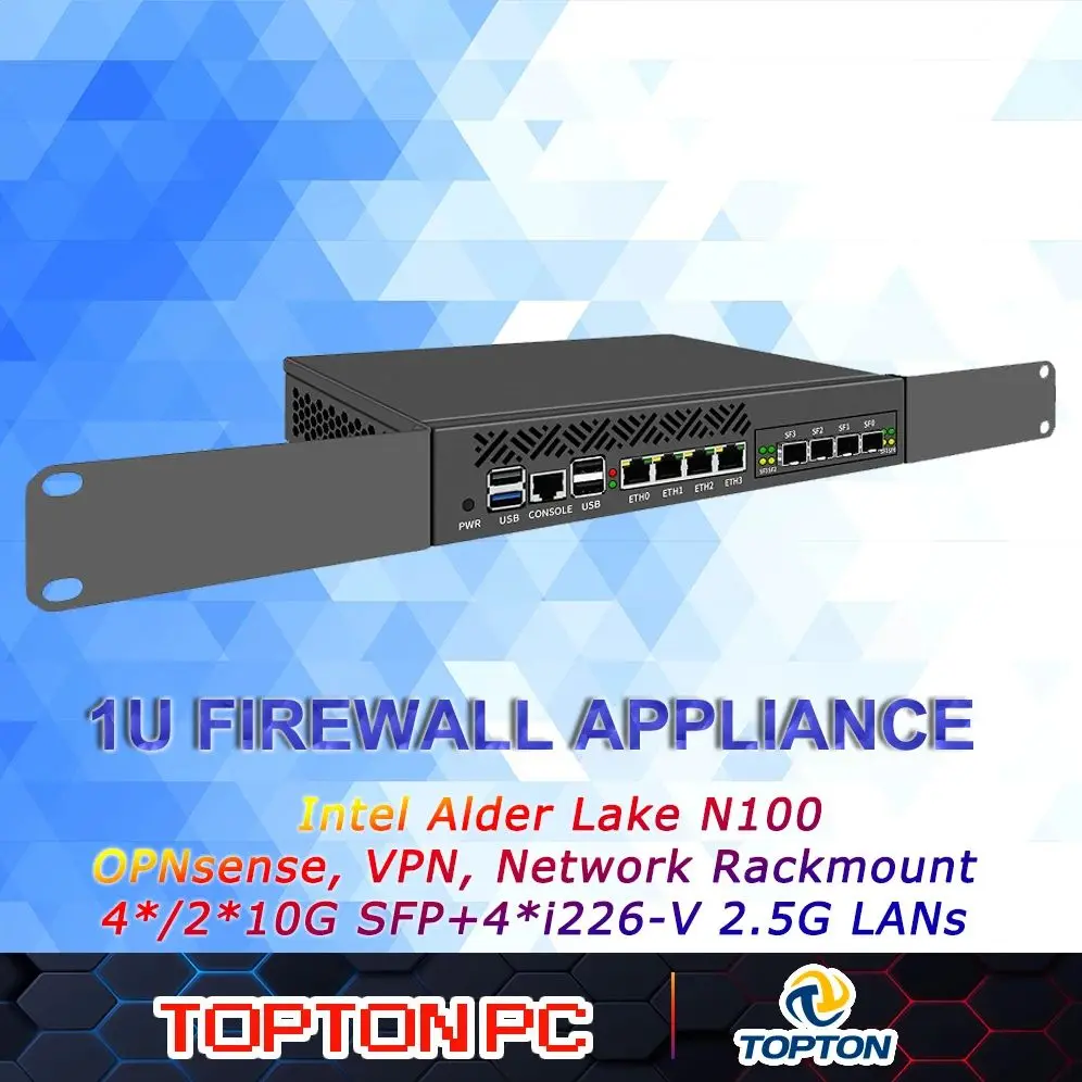 Appareil pare-feu d'armoire 1U 10Gbe, OPNsense, VPN, montage en rack réseau, Intel N150/i3 N305, 4*/2*10G SFP + 4 * i226-V LAN 2.5G