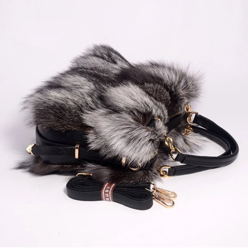 Real Fox Fur Bag Winter Women Handbag Designer Luxury Bag Evening Party Bags Leather High Quality Shoulder Bag Natural Fur Bag