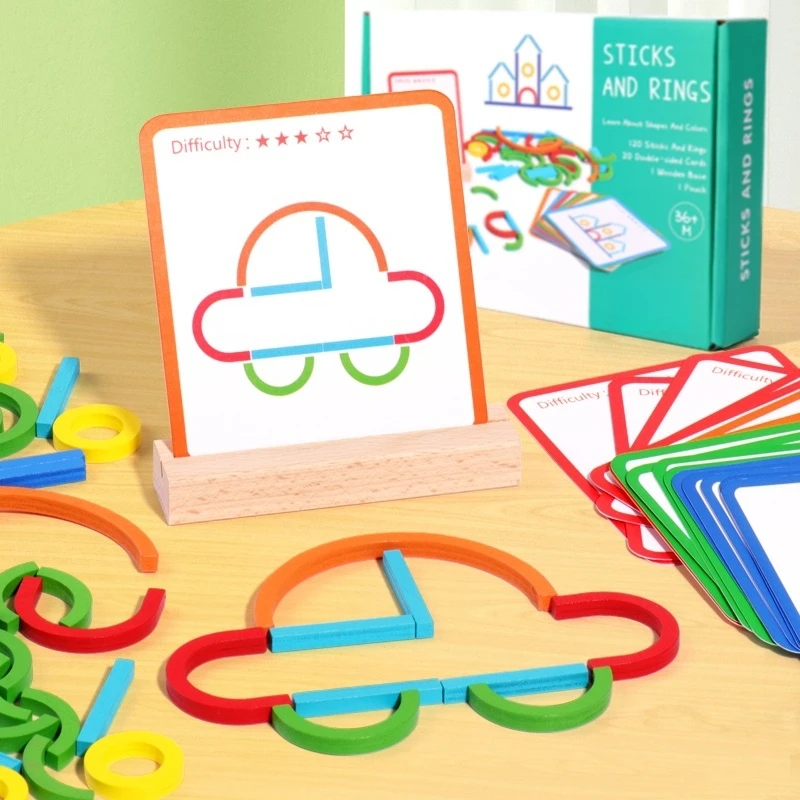 Bastoni e anelli creativi in legno Puzzle Gioco di intelligenza Montessori Giocattoli educativi per la prima infanzia per bambini di 3 anni