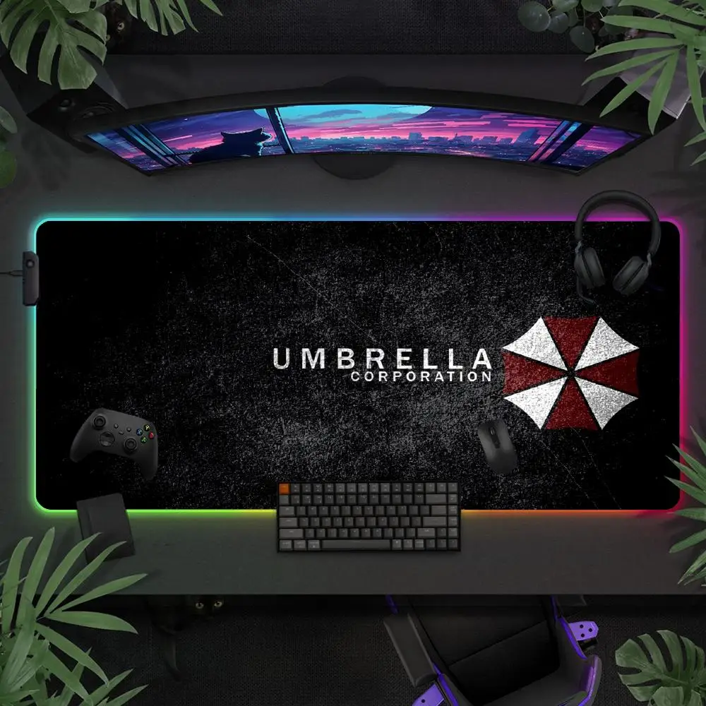 

Коврик для мыши с дизайном зонтика, большие игровые коврики для мыши RGB, светодиодная подсветка, запираемые края, игровые аксессуары, прочный коврик для клавиатуры ПК XXL 90x40 см