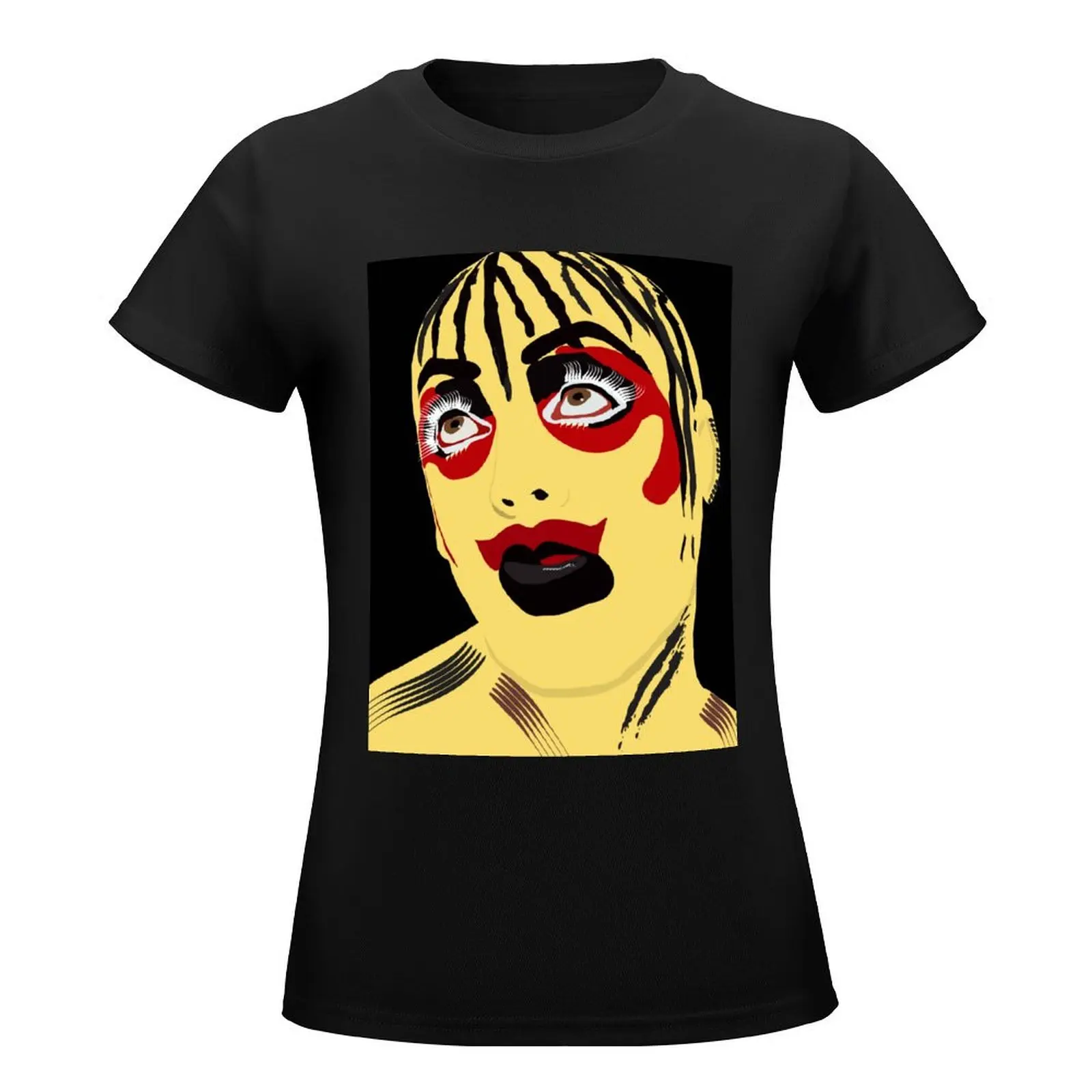 LEIGH BOWERY TABOO T-shirt preta para mulheres, roupas femininas, espaços em branco