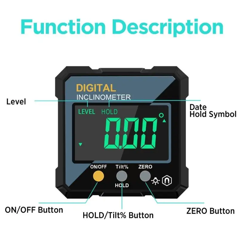 

Handheld Digital Inclinometer With Base And Backlight For Accurate Angled Measurement Up To 0.05° Resolution D2RD